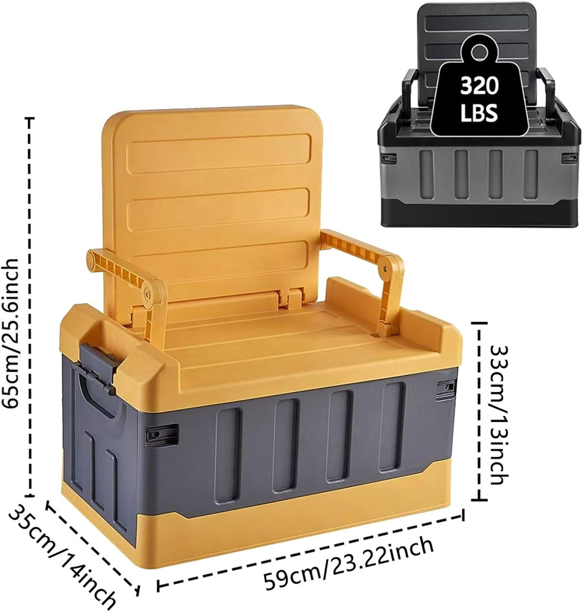 Versatile Foldable Seatable Car Organizer Box Heavy Duty Storage Bins With Lids Trunk,Durable Plastic,60L Can Store Clothes, Camping Equipment in Large Capacity (yellow)