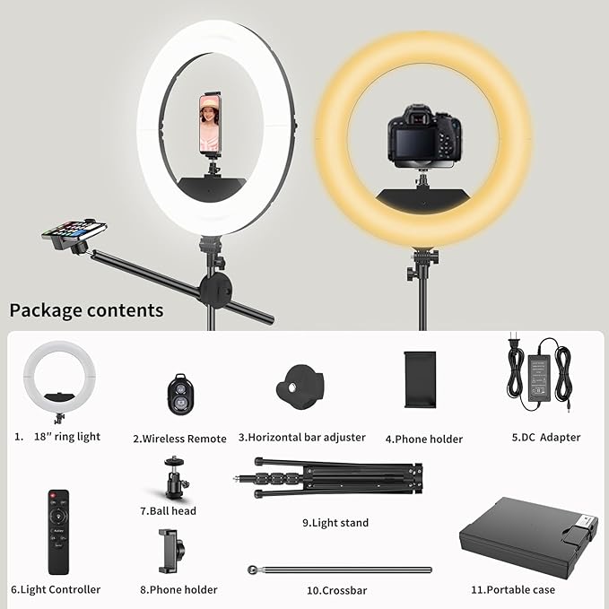 55W18 45cm Ring Light Kit 6700K Dimmable LEDRinglightTripod Stand Dual Phone