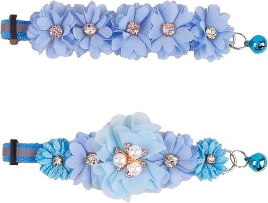 2 Pack Cat Collar Pink Floral with Bell and Removable Flower Bowtie Breakaway Adjustable Cat Collar for Girl Kitten Puppy Small Cats Dogs Daily Decoration (XQ102-1)
