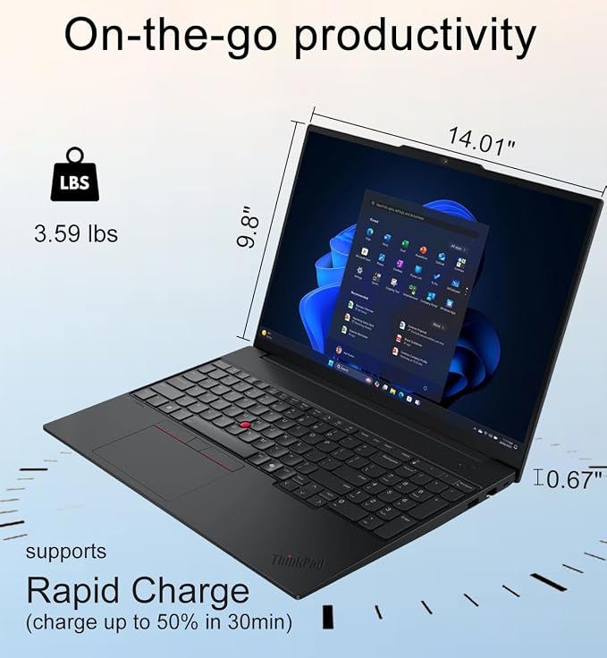 Lenovo ThinkPad E16, 16" Touchscreen, AMD Ryzen 7 250, 16GB DDR5, 512GB SSD | Business AI PC Laptop, FHD+ Anti-Glare, > Intel Ultra 7 155U, Numeric Keypad, IR Webcam, Thunderbolt 4, Ethernet, Win 11 Pro