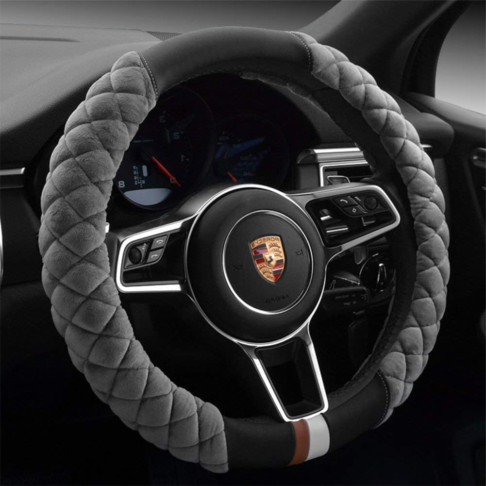 Cxtiy Fluffy Steering Wheel Cover Women Men Plush Steering Wheel Warmer for Winter Soft Fuzzy Luxury Car Accessories (A-Gray)