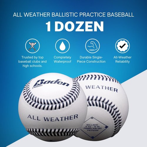 Baden | All-Weather Waterproof Practice Baseballs - Durable 1-Piece Design | One Dozen