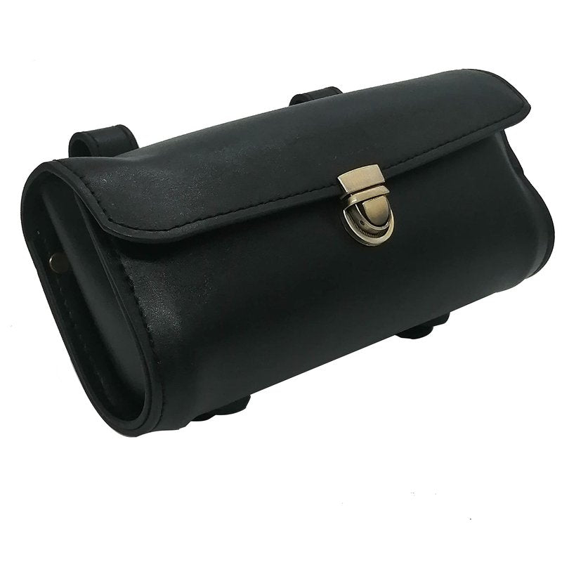 WUYAN Bike Handlebar Leather Bags Under Seat Retro Classical Mountain MTB Road Bike Leather Bag for Cell phone， Saddle Tail Rear Pouch Seat Storage Cycling Case Carry Accessories (Black)