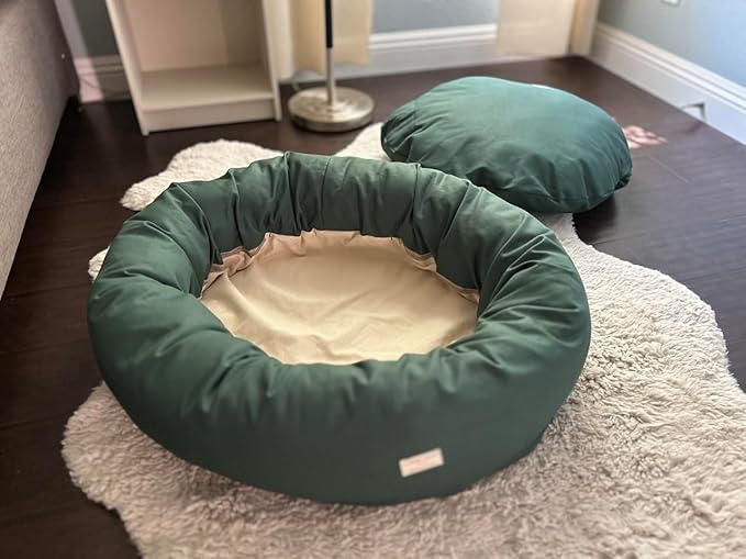 Organic Cotton Canvas Dog Bed: Removable Cover, Natural Fill - Made in USA (Sage Green, X Small 18" x 6" inches)