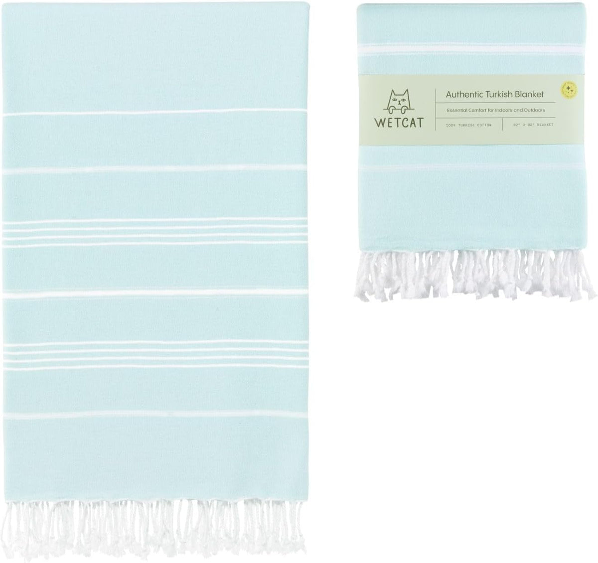 WETCAT Turkish Beach Blanket - Sandproof, Ultra Soft 100% Turkish Cotton | Extra Large 82"x82" - Aqua