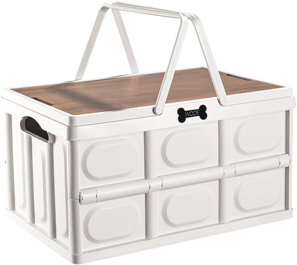 Outdoor Dog Toy Bin wtih Handles,Collapsible Dog Stuff Organizer Portable,Pet Storage Basket with Wood Cover for Dog Toys/Snack/Camping Essentials,Ideal for Car Trunk,RV Trip,Picnic-Green