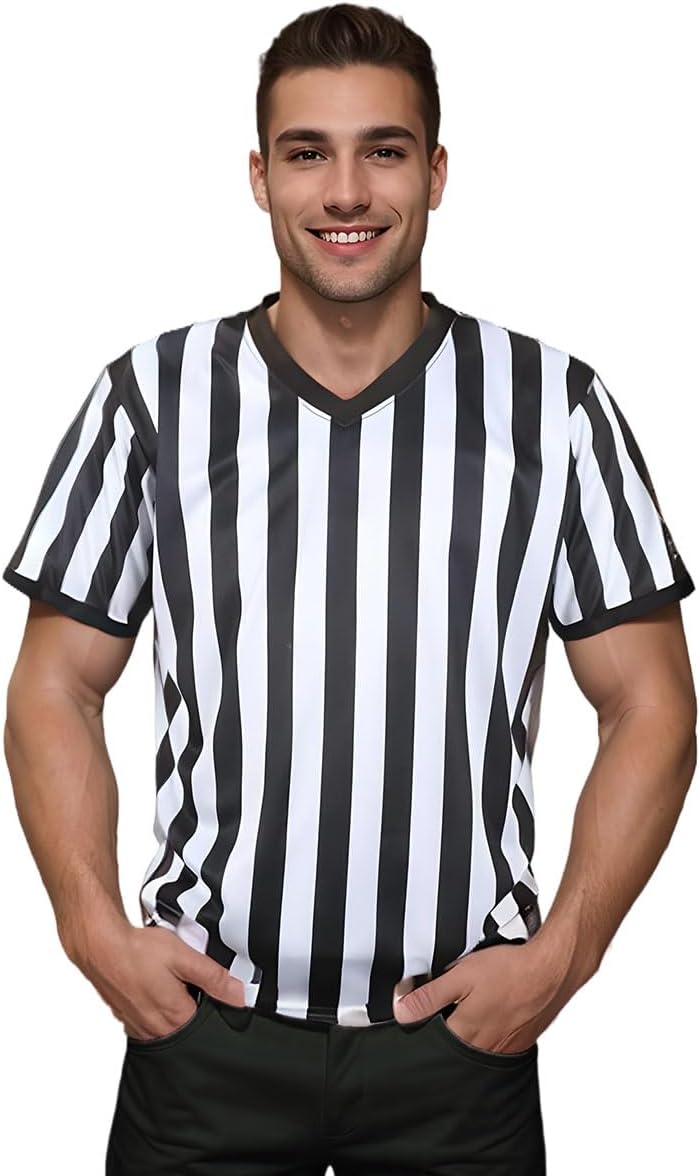 Skiennix Referee Shirt - 4-Piece Umpire Costume Set with Jersey, Flags & Whistle for Football Halloween