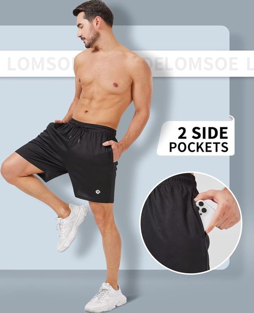 Lomsoe 5-Pack Gym Shorts for Men - Quick-Dry Lightweight Athletic Running Shorts with Pockets