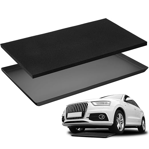 Uiifan 1 Set 47 x 29.3 x 1.6 Inch Oil Drip Pan for Under Car with Thickened Square No Splatter Pad Extra Large Oil Drain Tray for Automotive Transmission Garage Machinery Supplies to Keep Floor Clean
