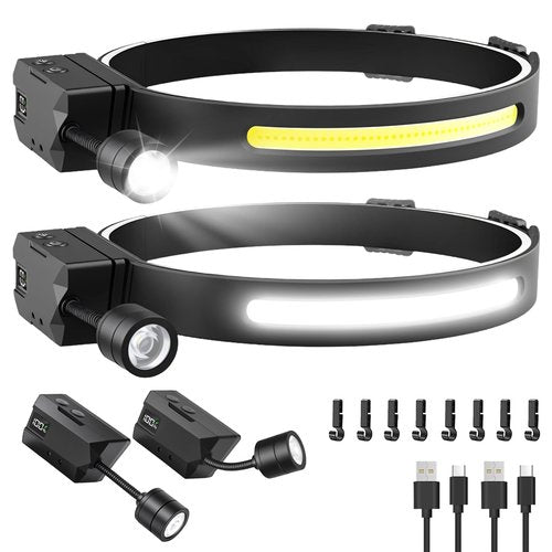 Maraiss Headlamp Rechargeable 2 Pack, Detachable 230° Wide Beam LED 2 in 1 Head Lamps with Motion Sensor, Hard Hat Head Lamp for Adults, 7 Modes Headlight for Mechanics, Hiking, Outdoor Work