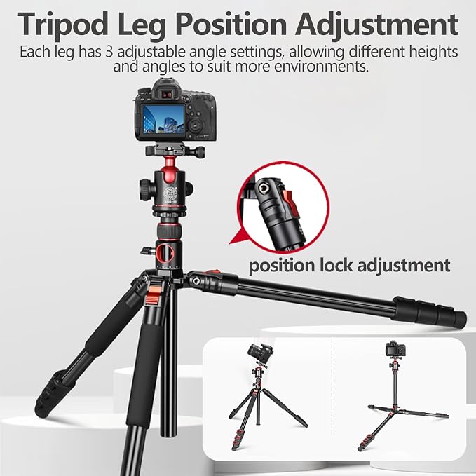 FreeSea 72 inch Camera Tripod, Transverse Center Column Aluminium DSLR Tripod