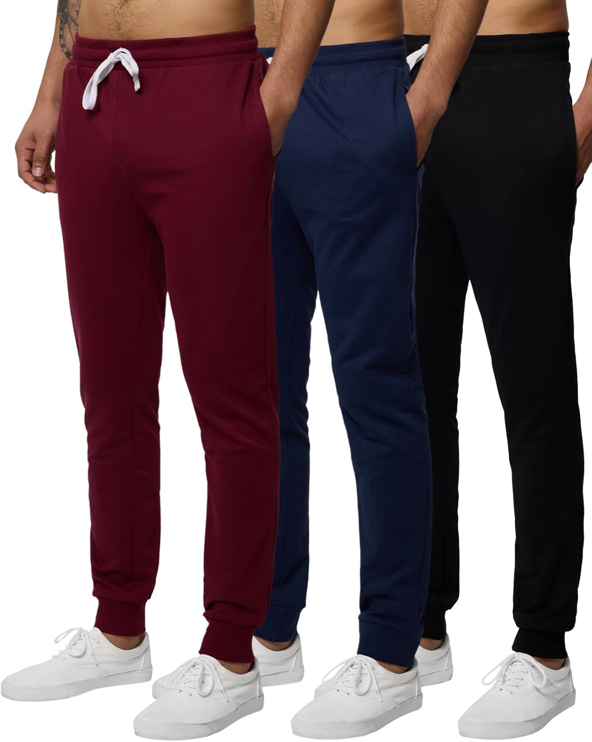 Real Essentials Men's French Terry Fleece Jogger Sweatpants - 3 Pack with Pockets | Big & Tall Available