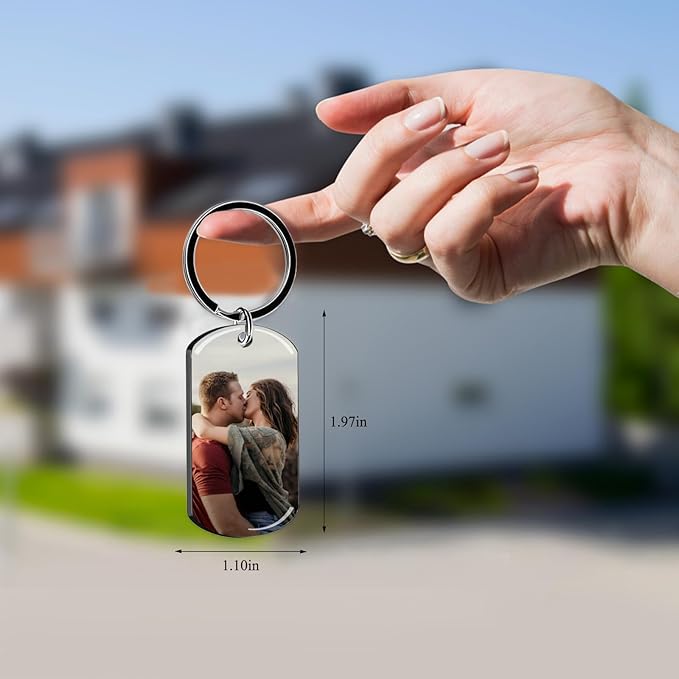 Personalized Custom Keychain with Picture - Double Sided Engraving Photo Text Customized Key Chains for Men Boyfriend