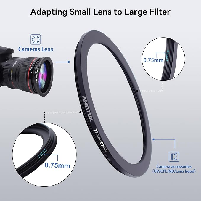 77mm Lens to 67mm Camera Lens Adapter, 77mm to 67mm Filter Step-Down Ring