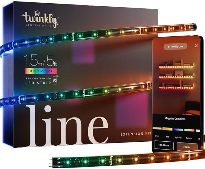 Twinkly Line – Extension Kit App-Controlled Adhesive + Magnetic LED Light Strip with RGB (16 Million Colors) LEDs. Extendable. 5 feet. Black Strip. Indoor Smart Home Decoration Light