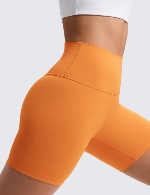 CRZ YOGA ButterLuxe Biker Shorts 6" - High Waisted Workout Running Volleyball Spandex Yoga Womens Tiger Orange Medium