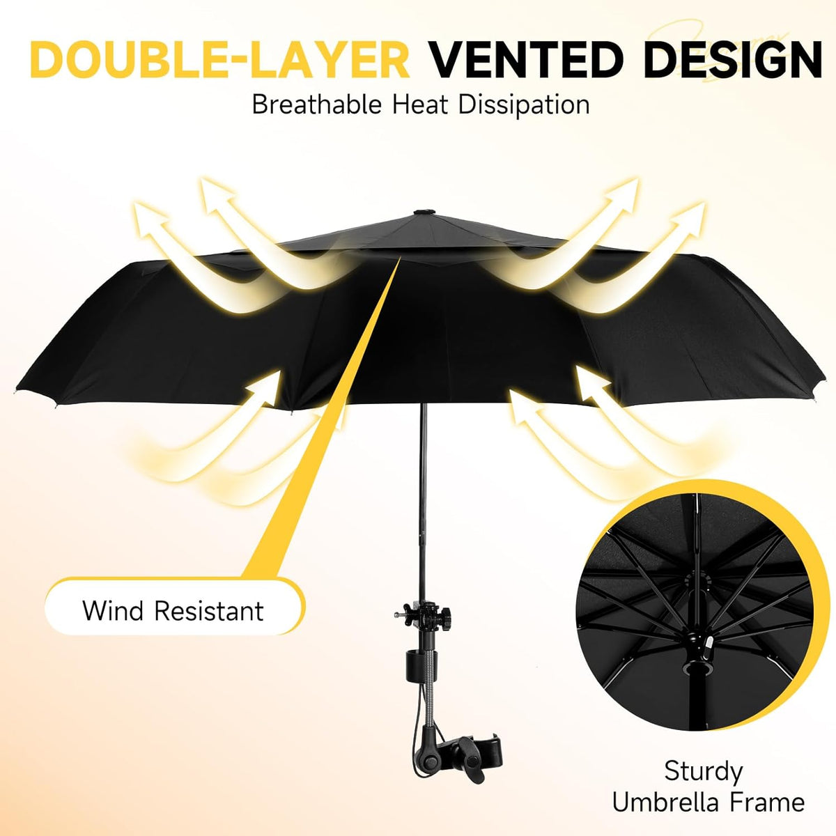 Skiennix Chair Umbrella - Double Canopy Sunshade with 360° Swivel & UPF 50+ Protection | 39.4in Clip-On for Beach, Camping, Stroller, Wheelchair, Golf Cart