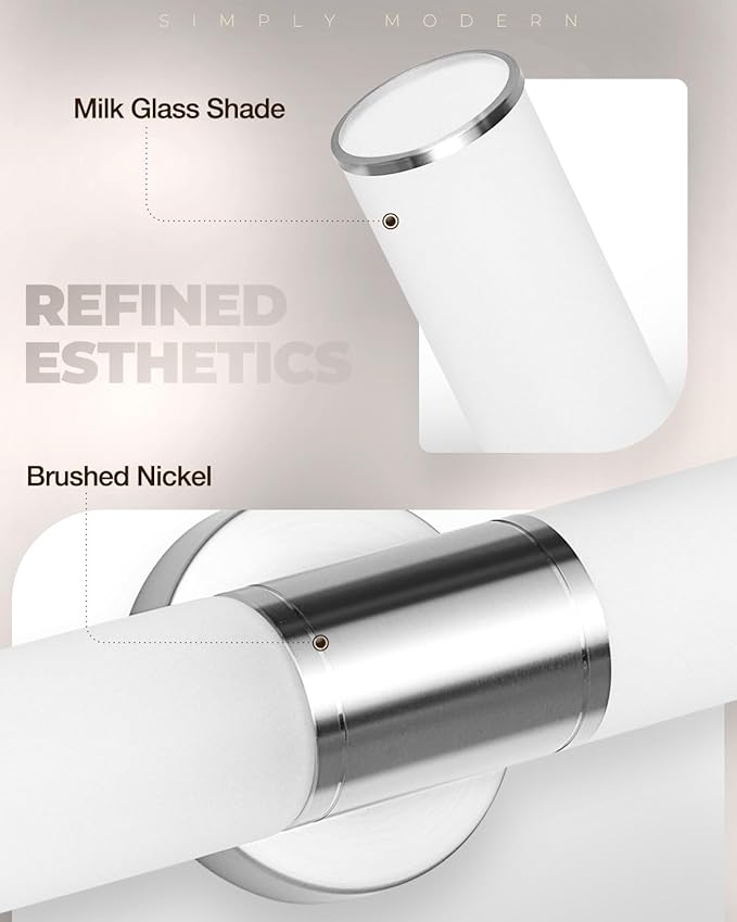 2-Light Bathroom Vanity Lighting Fixture, Brushed Nickel Wall Sconce with Opal White Glass, E26 Stocket Indoor Wall Lamp, Modern Mirror Light