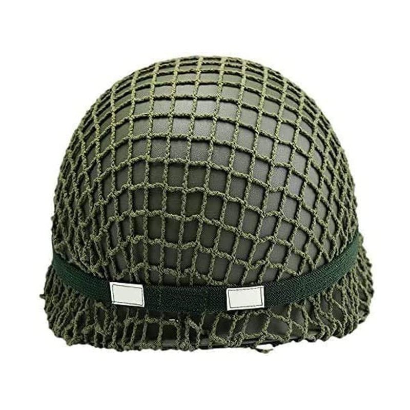 WWII US WW2 Army M1 Steel Pot Helmet Replica - Military Gear Uniform with Net Cover, Chin Strap, Cat Eye Belt