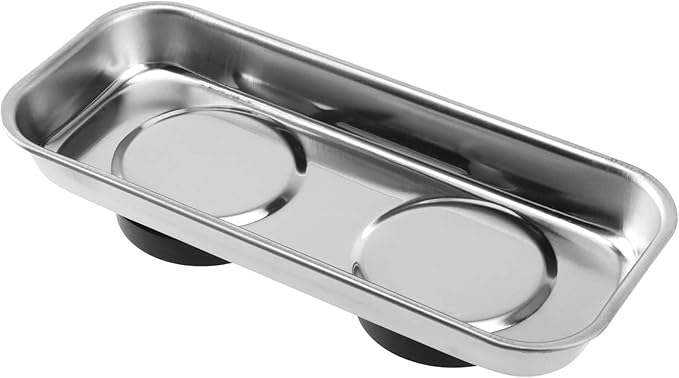 SINJEUN 10 Pieces Rectangle Magnetic Part Tray, 2 Sizs Magnetic Tray Set 6x2.55x1 and 2.95x1 Inch Stainless Steel Magnetic Tray Holder for Screws, Nut, Bolt and Metal Part