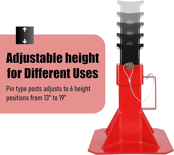 Heavy Duty Car Jack Stand, Pin Type Adjustable Height Automotive Jack Stands with Lock, 22 Ton (44,000 lb) Capacity, Red, 1 Pair