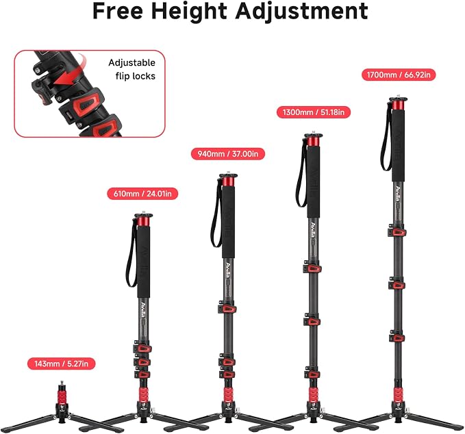 Avella C324D Carbon Fiber 67 Inch Camera Monopod Professional Telescopic Video