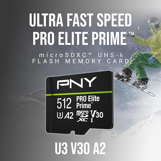 PNY 512GB PRO Elite Prime™ C10 U3 V30 A2 microSDXC Flash Memory Card –