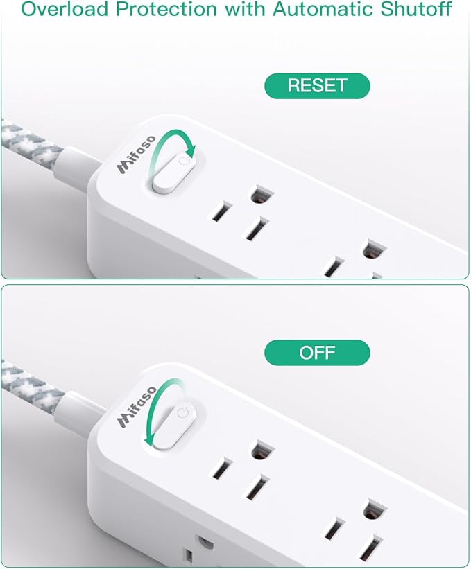 Mifaso Extension Cord, Surge Protector Power Strip, Long Extension Cord with 9 Outlets 3 USB Ports, Extension Cord with Multiple Outlets, USB Power Strip for Dorm Room Essentials, College(15FT, White)