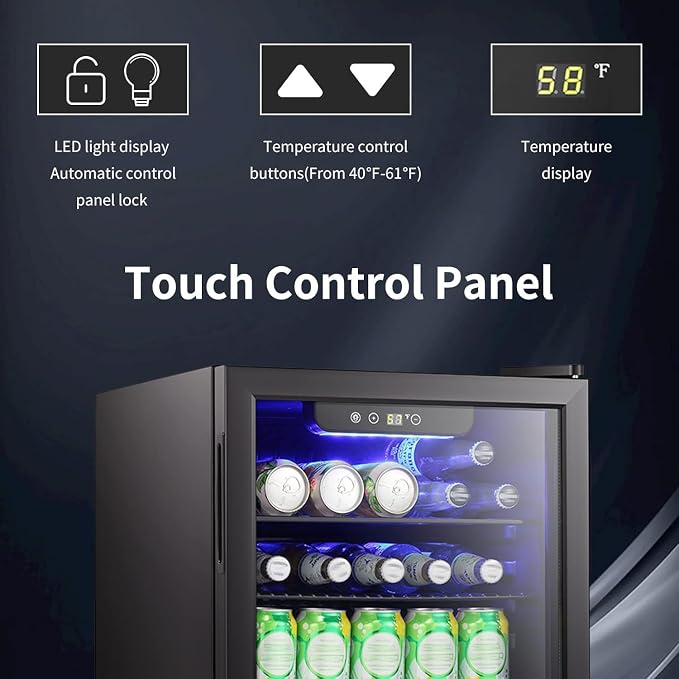 Antarctic Star Mini Fridge-95 Can Beverage Refrigerator Wine Cooler Clear Front Glass Door Small Drink Touch Screen for Soda Beer Bar Office Home 2.6 cu.ft | 95 Can Capacity, Clear Front Glass Door, Touch Screen for Soda Beer Bar Office Home