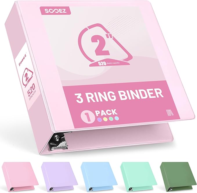 Sooez BinderX Extra Durable 2 Inch 3-Ring Binder, Holds 520 Sheets of 8.5x11