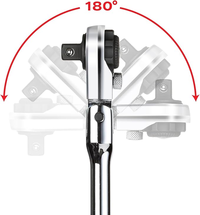 Steel Vision [Made in Taiwan 2-in-1 Flex Head Ratchet/Breaker Bar 3/8" Dr., Fine 72-Tooth 5 degree arc swing to turn fasteners, Extra Long Ratchet,18" Length
