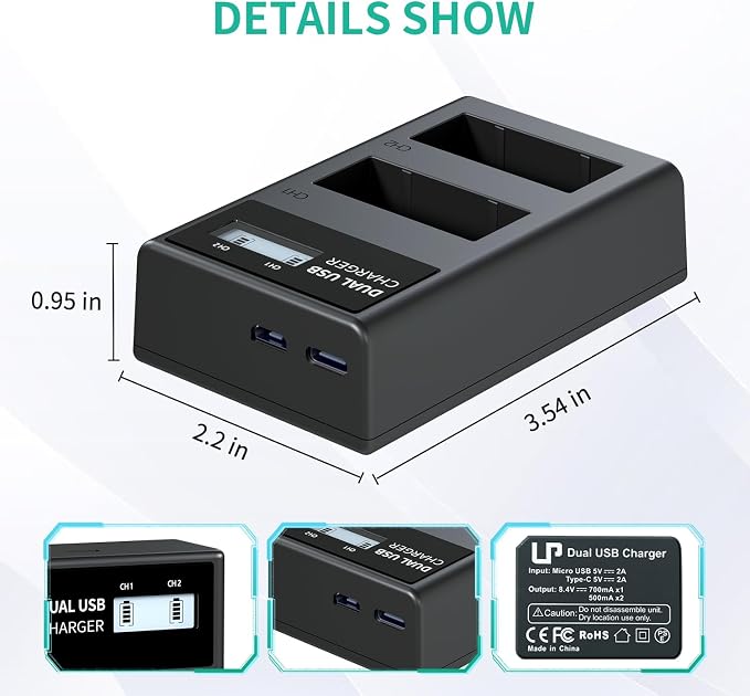 LP LP-E8 Battery Charger, LCD Display & Dual Slot Charger Compatible