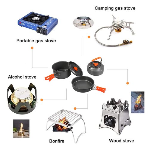 Camping Cooking Set Camp Cookware, Kitchen Pots and Pans Set - Backpacking Equipment Hiking Cooking Set - Portable 300ml + 150ml Water Cup with Handle - Carabiner - Dishcloth - 2 Folding Cutlery