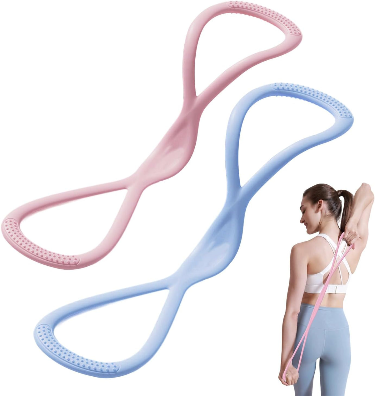 Skiennix 2-Pack Figure 8 Resistance Bands - Portable Exercise Bands with Handles for Strength Training & Yoga