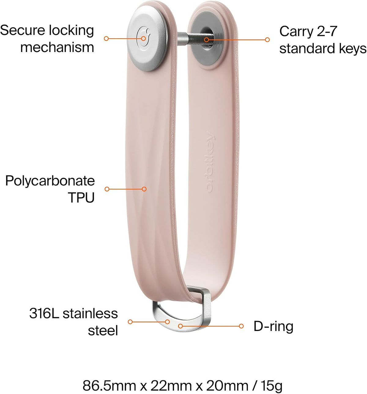 orbitkey New Active Key Organizer Lite w/updated D-Ring | Weather Resistant, Stainless Steel Locking Mechanism