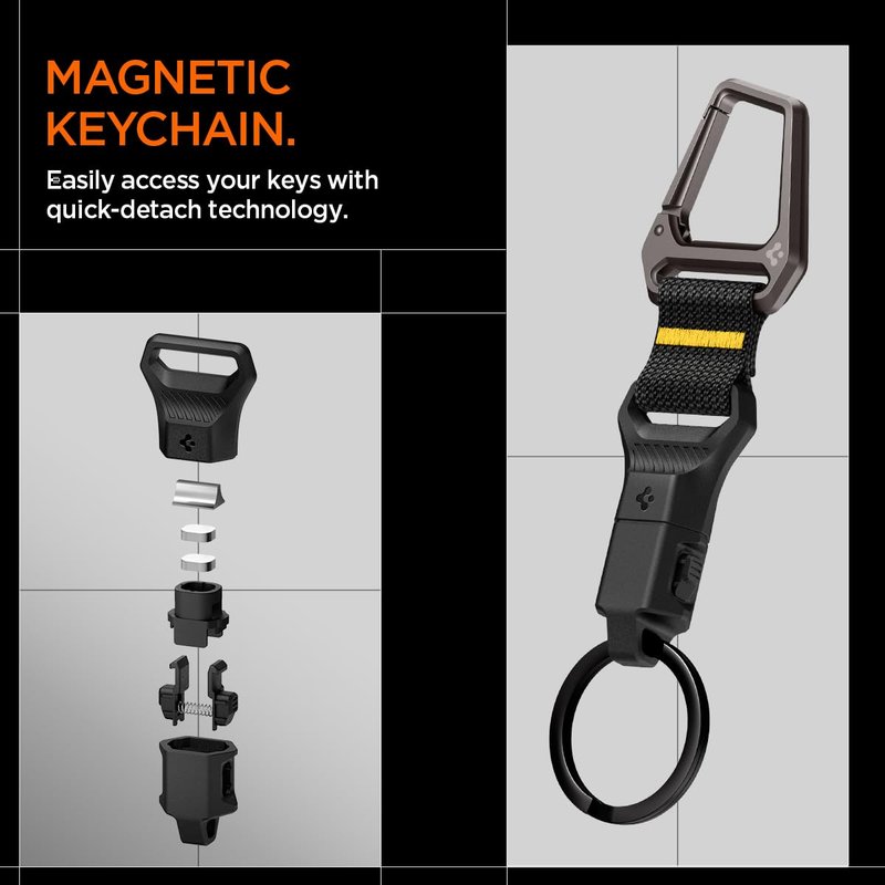 Spigen Life Magnetic Keychain Key Holder Quick Release Magnetic System and Secure Lock System, Detachable Magnetic Keychain Carabiner Key Ring Clip, Car Keychain Clip for Men Women