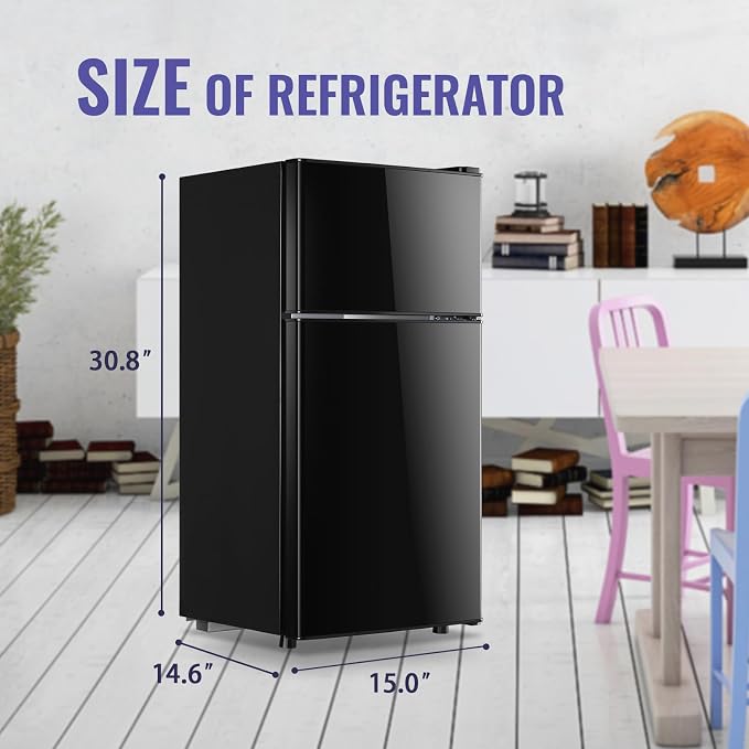2.4 Cu.Ft Small Refrigerator with Freezer Mini Fridge Removable Plastic Shelves Ideal for Apartment,Dormitory Black
