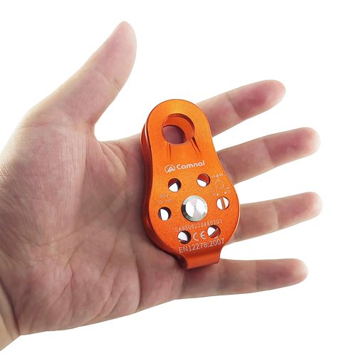 26KN Climbing Fixed Plate Micro Pulley, General Purpose Small Single Sheave Hauling Pulley for Rock Climbing, Rappelling, Zipline Sports Etc (Orange, Pack of 1)