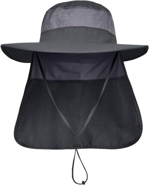 LCZTN Men's Safari Cap - UPF 50+ Sun Protection Wide Brim Fishing Hat with Neck Flap | Ideal for Hiking & Garden Work