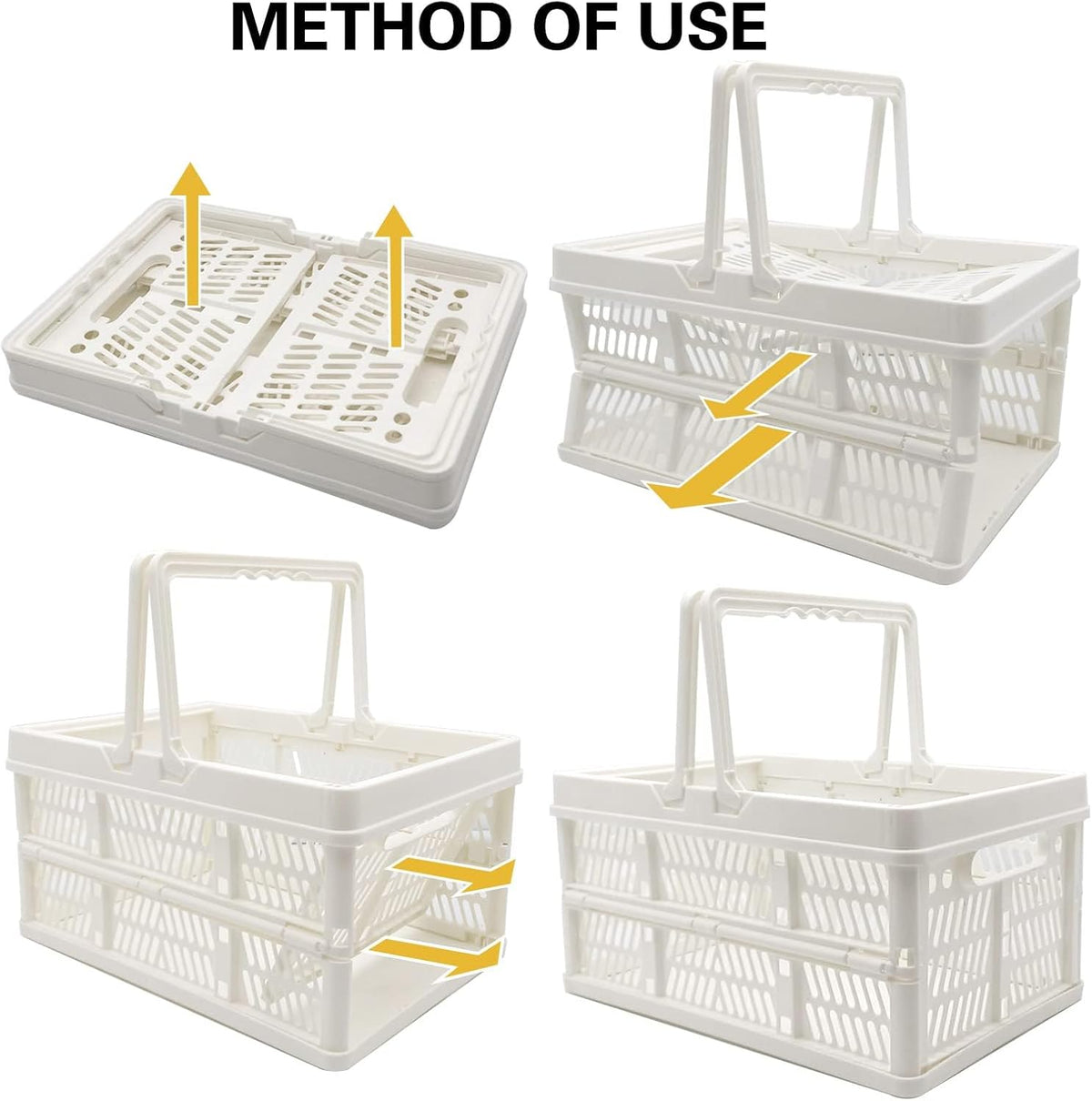 ZHJINGYU crates for storage,plastic baskets for organizing,collapsible shopping basket,foldable crate with Handles,collapsible storage crate,car basket,for Kitchen,Bathroom,Medicine (White, S)