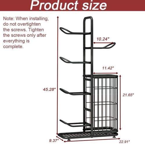 INGIORDAR Basketball Rack Organizer - 6-Tier Sports Equipment Storage Stand for Indoor/Outdoor Use | Black