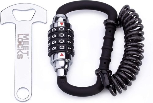 MEETLOCKS Motorcycle Helmet Cable Lock - 4-Digit Combination, Resettable Anti-Theft Design