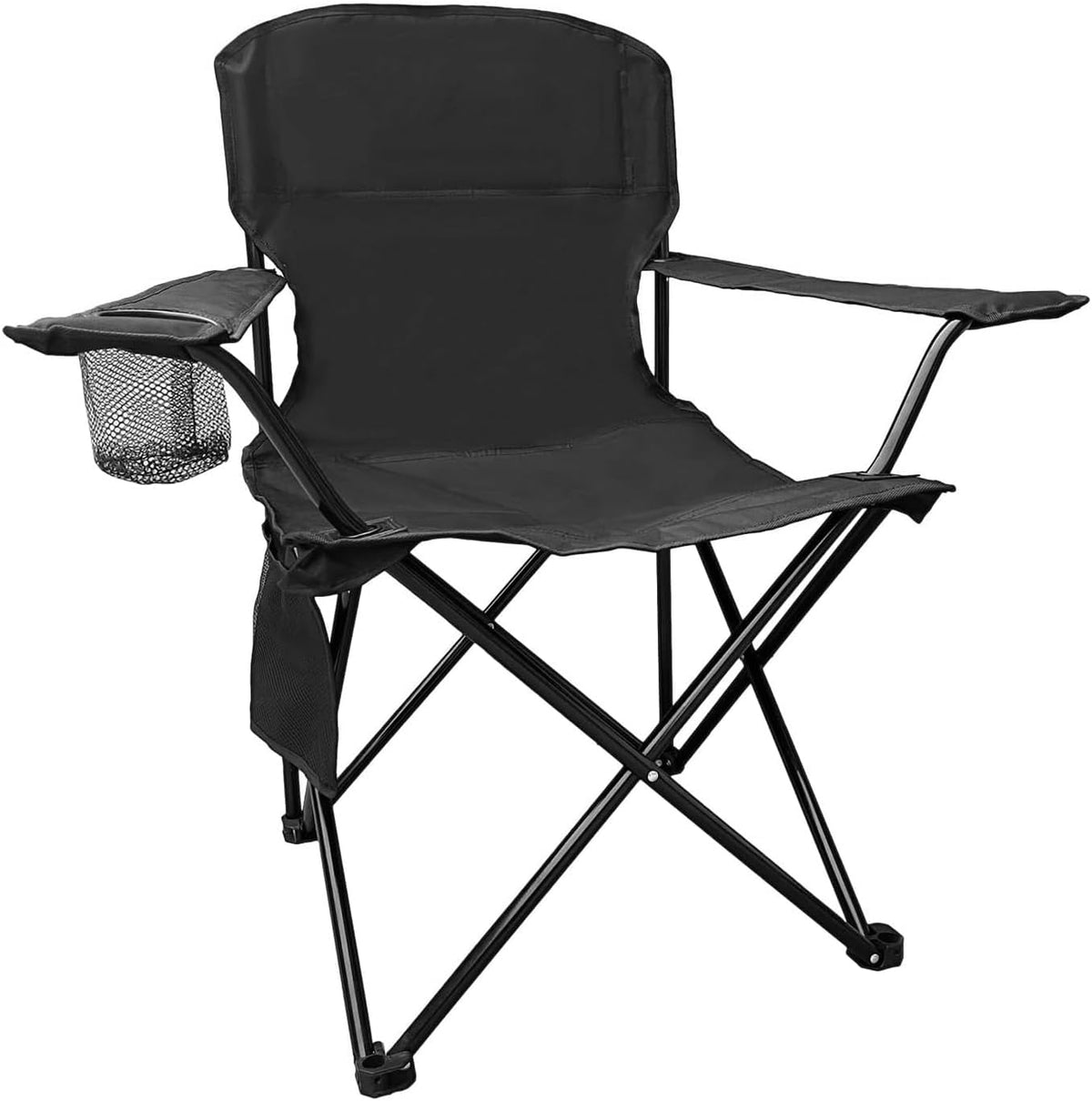Skiennix Folding Camping Chair - Portable High Back Outdoor Chair with Cup Holder & Storage Bag | Supports 300lbs, Black