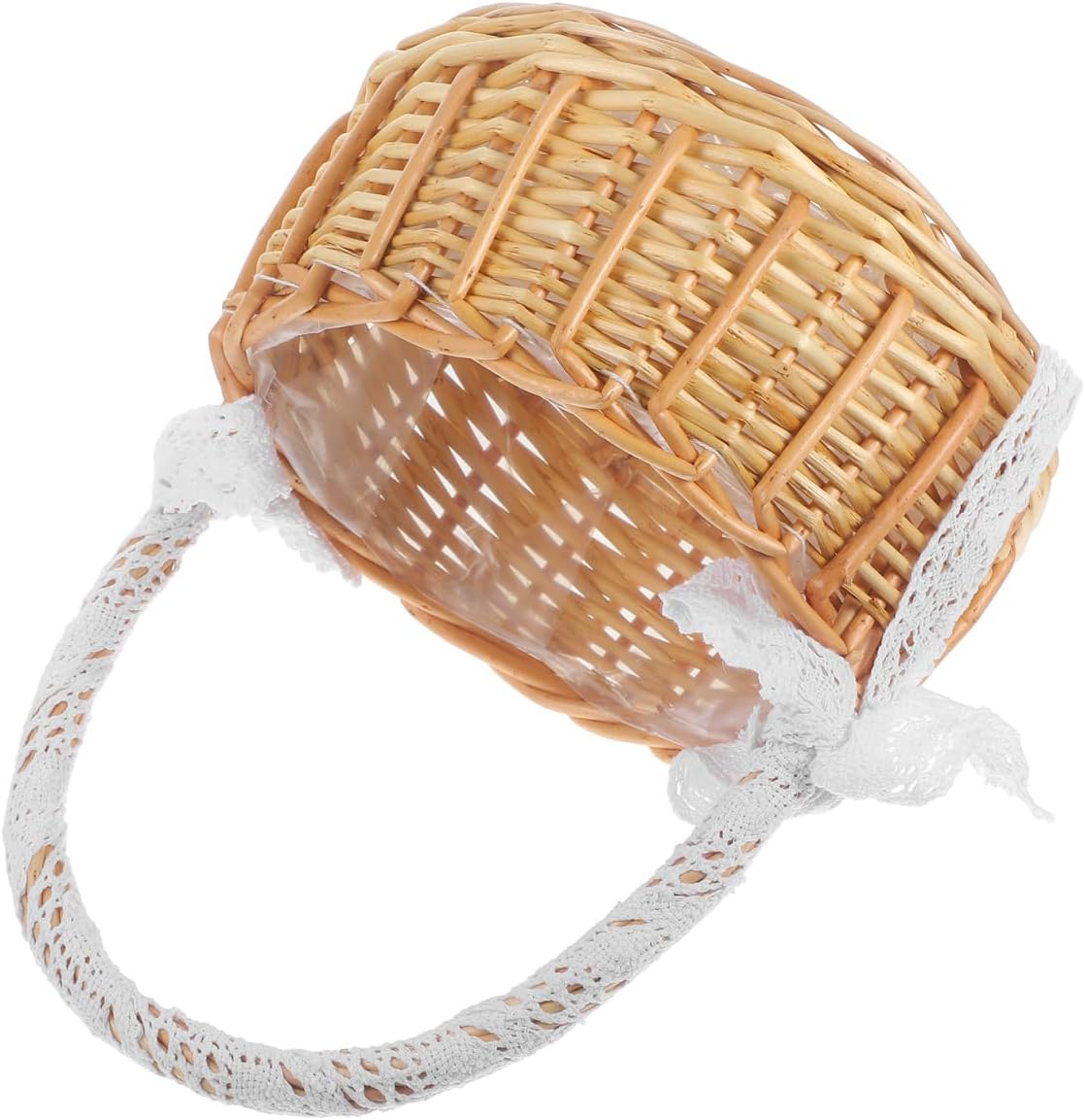 Cabilock Jacquard Woven Wicker Flower Girl Basket with Single Handle 10.23X7.87X7.87 Inch Portable Rattan Basket for Easter Party Ceremony Home Decor