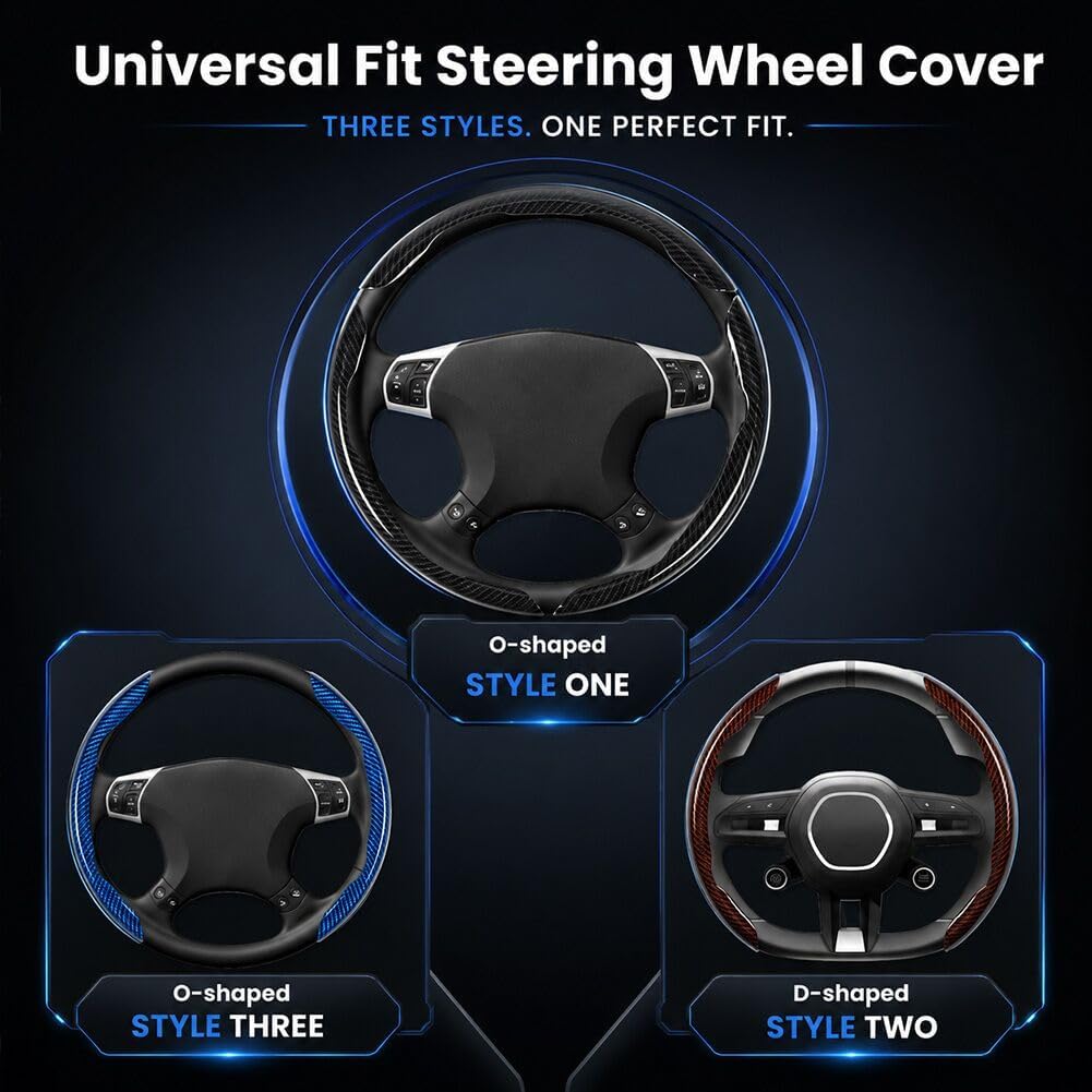 Carbon Fiber Steering Wheel Cover 3PCS Fit for 14–16 Inch Wheels