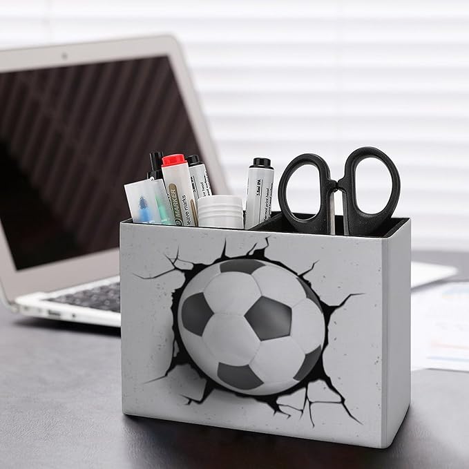 Pen Holder, Pencil Holder for Desk Organizer, Soccer Ball Cracked Wall PU Leather Pencil Cups Desktop Stationery Storage Makeup Brush Holder Pen Organizer for Office Home