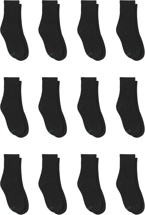 Hanes Boys' Socks - Moisture-Wicking Stretch-Cotton Crew, Ankle & No Show | 12 & 14 Pack, Black & White