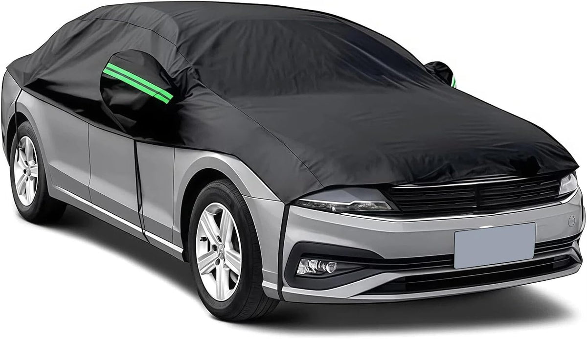 Half Car Cover Waterproof All Weather, Sunproof Windshield Cover for Ice and Snow Top with Reflective Straps, Front Rear Window Hail Protector for Sedan (3 XL)