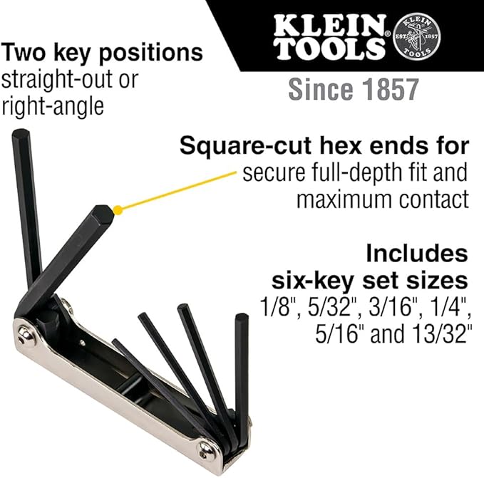 Klein Tools 70580 Folding Hex Key Set, 6-Key, Metric Sizes