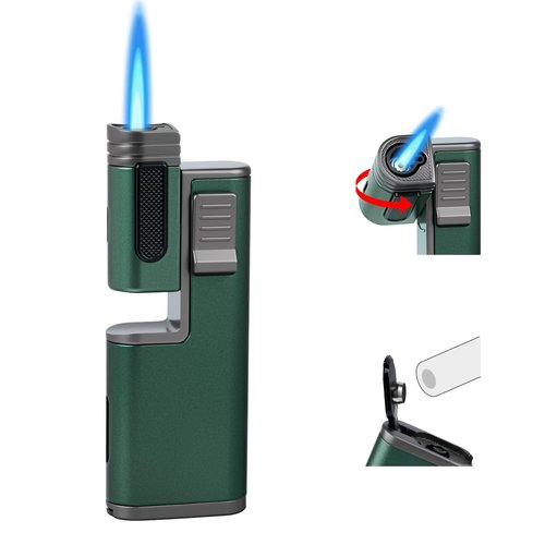KAMBOLLY Cool Torch Lighter, Refillable Butane Torch Lighters with Rotating Head & Visible Window, Adjustable Windproof Jet Flame and Foldable Punch, Unique Creative Gift for Men (Without Fuel)